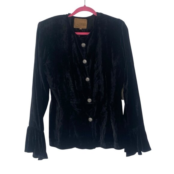 Double D Ranch VTG Size M Western Crushed Velvet Jacket Black RARE Shoulder Pads - Picture 2 of 16